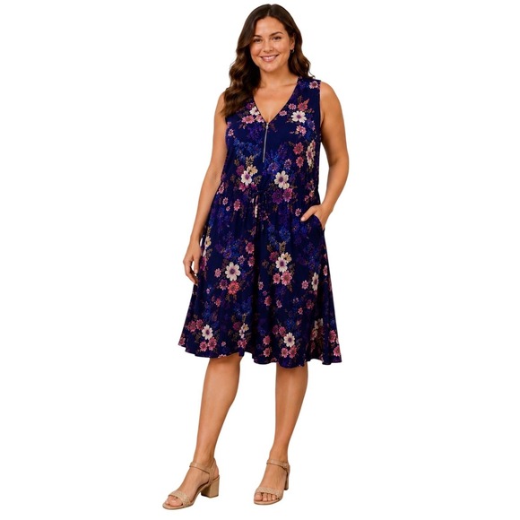 torrid Dresses & Skirts - Torrid Navy Floral Sleeveless Zip Front Dress Women's Size 1 (12-14)